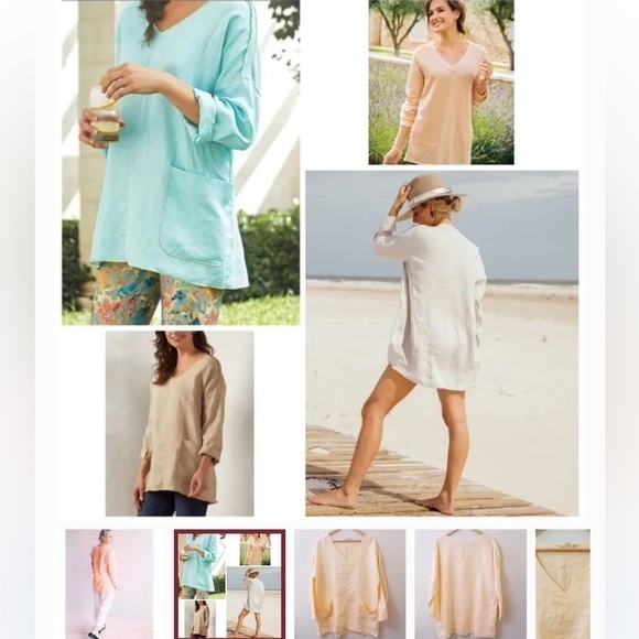 Soft Surroundings Tops - SOFT SURROUNDINGS Canberra 100% Linen Tunic V Neck‎ Top Orange Medium